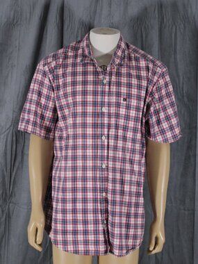 Men's Button Down Shirt - Red White and Blue Plaid Quiksilver - Men's 2XL